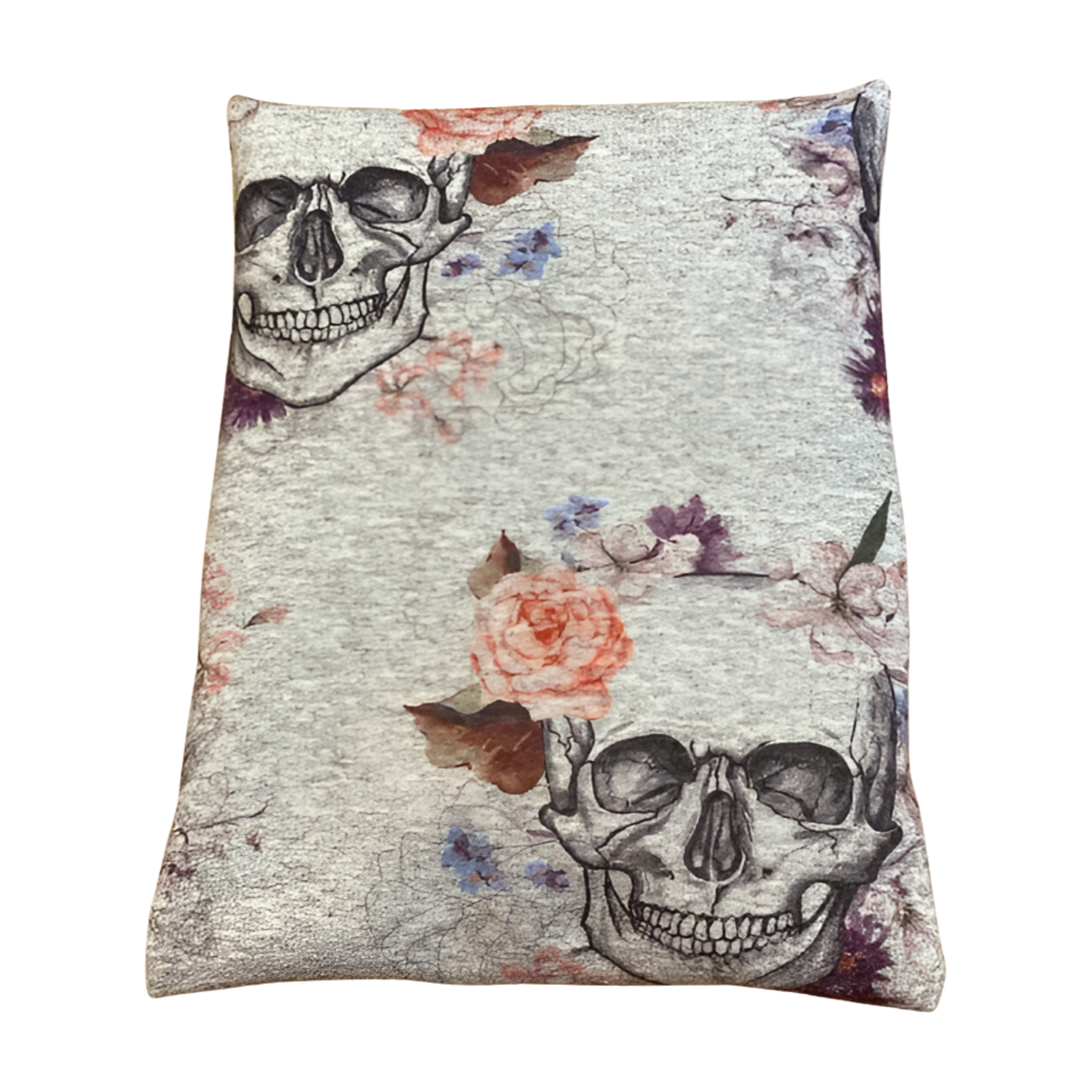 Totenkopf Flowers - grau - Kissenüberzug B-Ware